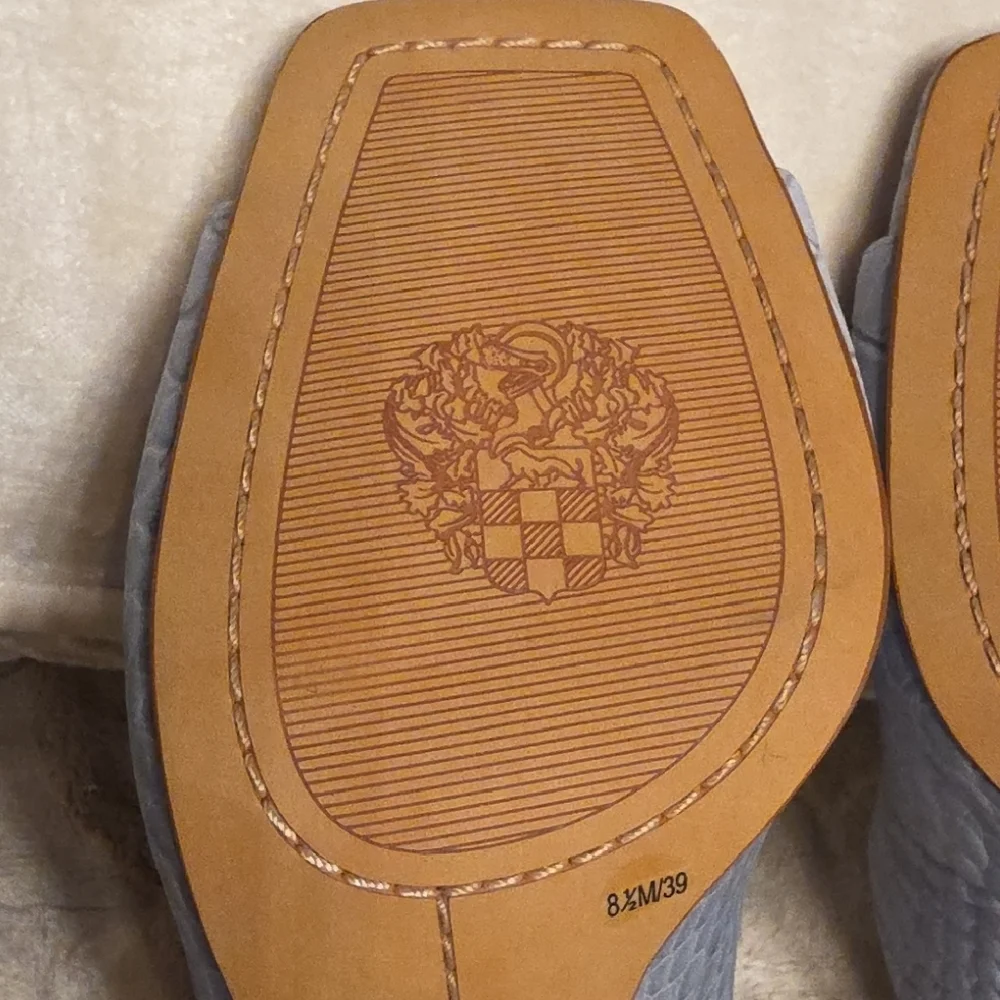 Vince Camuto Blue Leather Croc-Pattern Slingback Heels 4 Inches - Picture 14 of 14